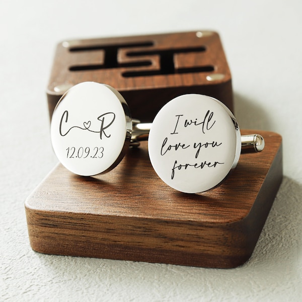Benutzerdefinierte Metall Manschettenknöpfe - gravierte Box Optional, Hochzeitstag Manschettenknöpfe für Bräutigam Vater Vater der Braut Geschenk, Jubiläumsgeschenk für Ehemann