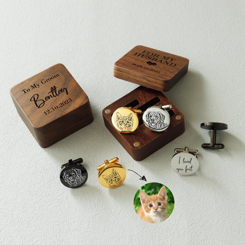 Personalization pet cufflinks, personalized souvenir cufflinks,engraved gift boxes available, custom cufflinks gift for groom on wedding day image 3