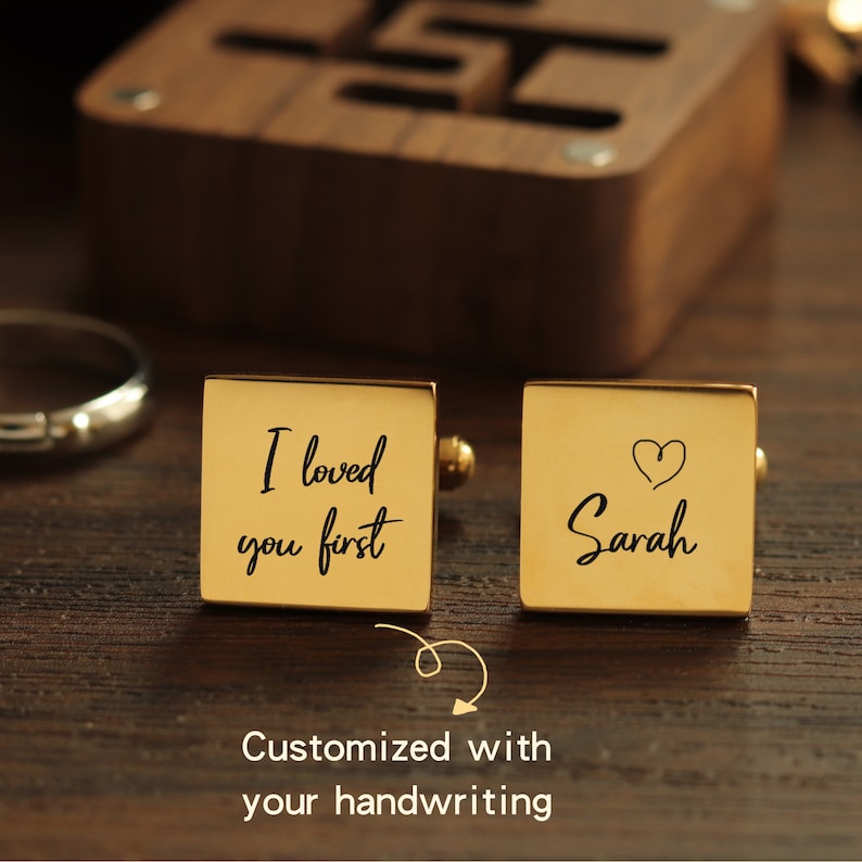 Metal Cufflinks Engraved Box Optional, Custom Wedding Day Cuff links for Grooms men Father of Bride Groom, Valentine's Day Gift Husband 画像 6