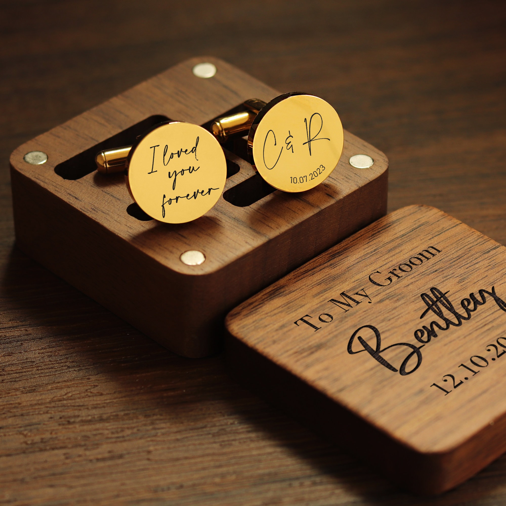 Custom Metal Cufflinks - Engraved Box Optional, Wedding Day Cuff links for Groom Dad Father of the Bride gift, Anniversary Gift for Husband