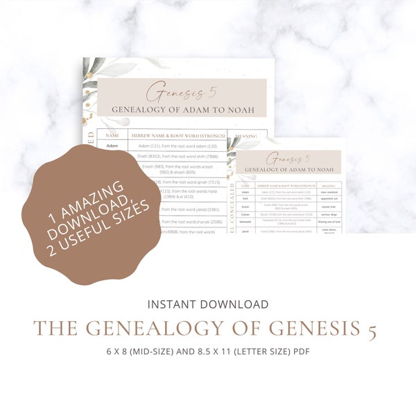 Bible Study PRINTABLE, Bible insert, Bible Genealogy, Genesis, Names in Scripture, DIGITAL DOWNLOAD