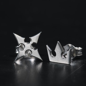 Cross and Crown Stud Earrings