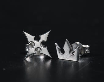 Cross and Crown Stud Earrings
