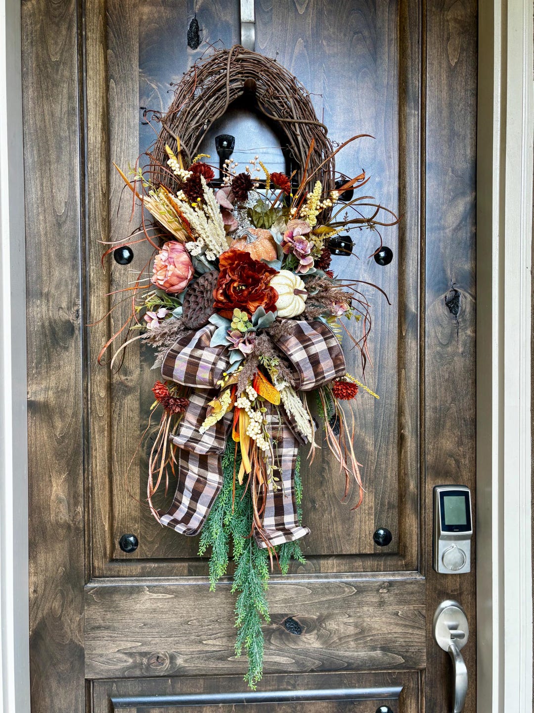 Fall Wreath for Front Door, Fall Pumpkin Wreath, Neutral Fall Grapevine ...