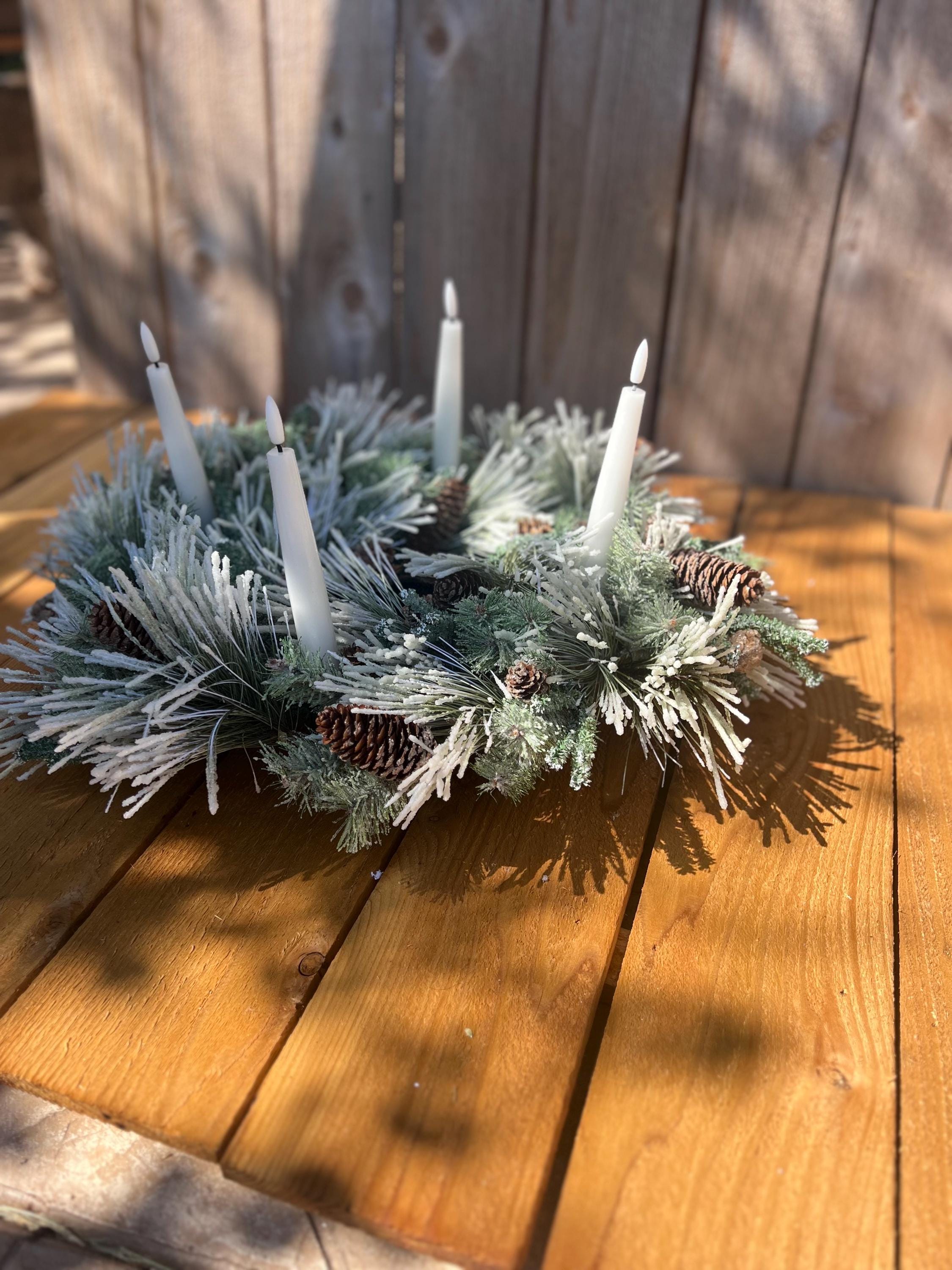 22 Christmas Table Centerpieces for a Festive Feast 15 Rustic Christmas Candle Centerpiece with Faux Flocked Greenery and…