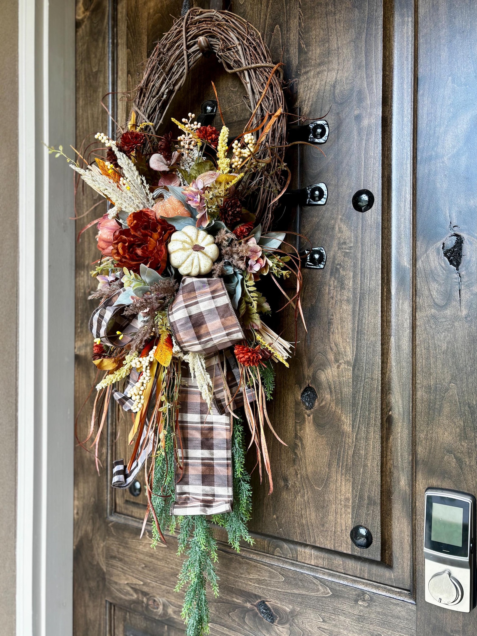 Fall Wreath for Front Door, Fall Pumpkin Wreath, Neutral Fall Grapevine ...