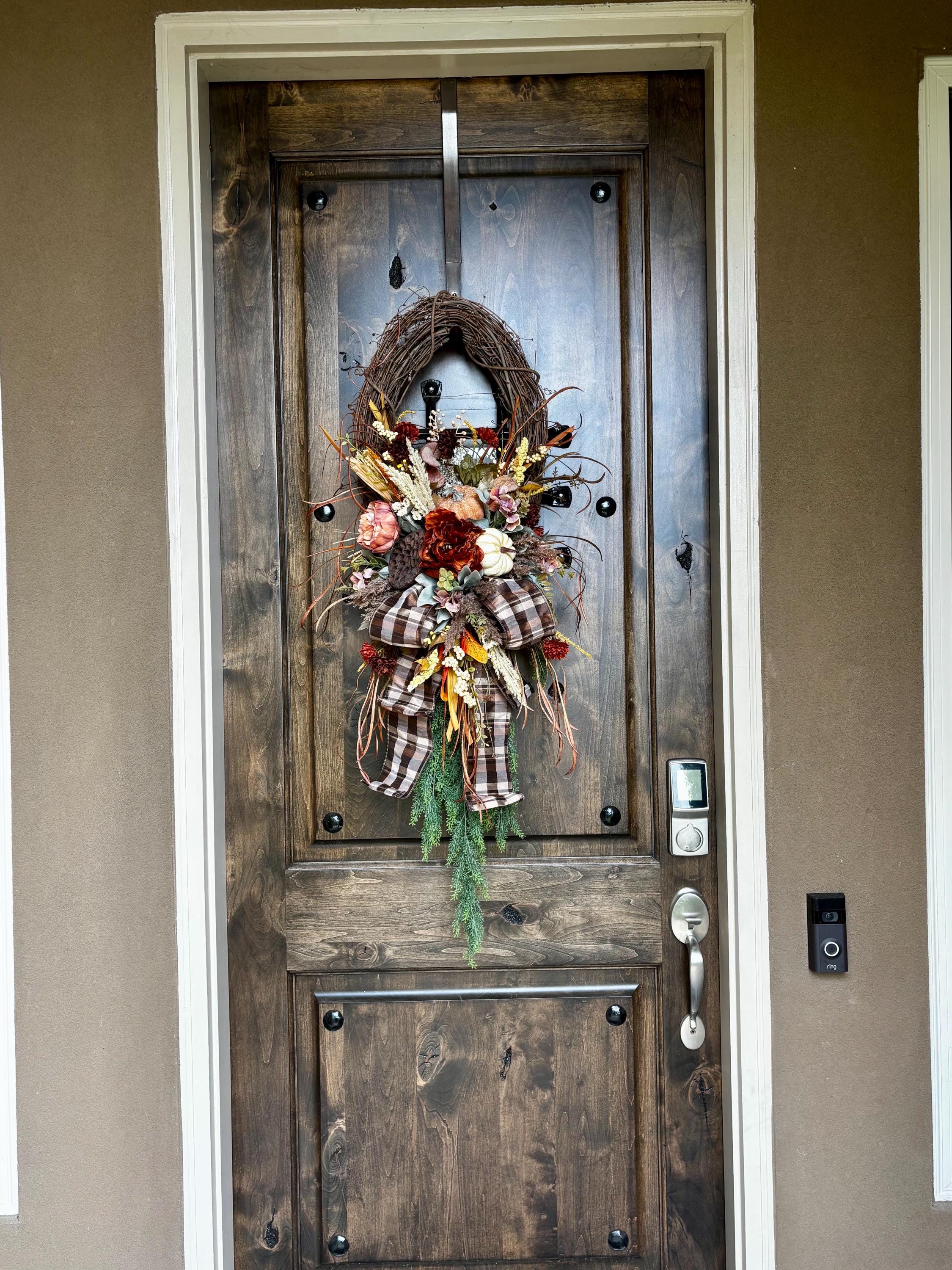 Fall Wreath for Front Door, Fall Pumpkin Wreath, Neutral Fall Grapevine ...