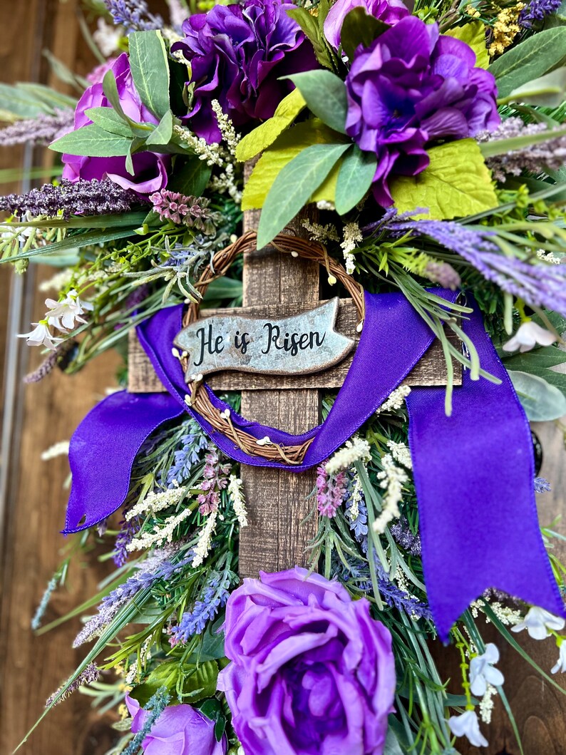 Religious Easter Wreath He is Risen Front Door Hanger, Spiritual ...