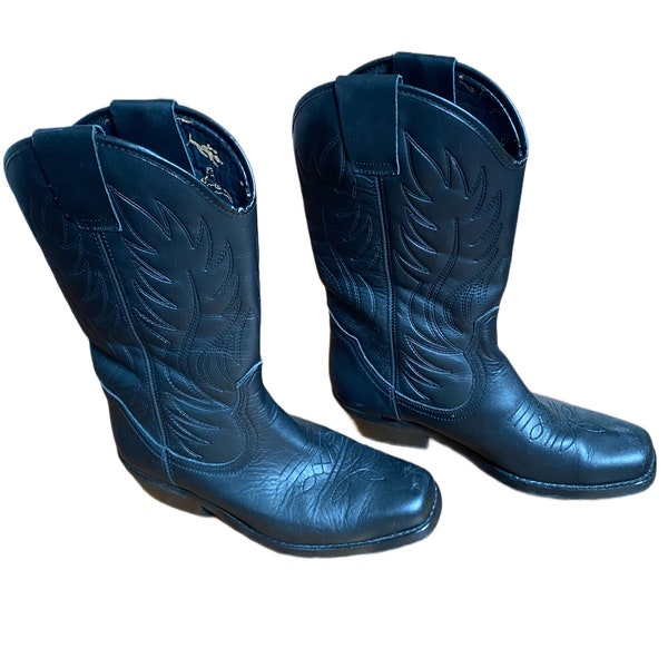 Beautiful Vintage Black Western Cowboy Boots by Spanish Designer Gringos Mid Calf Genuine Leather Size Uk 7 Women’s