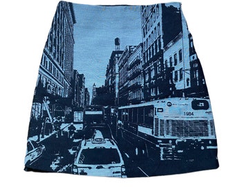 Wahnsinniger Desigual New York Vintage 1984 Verkehrsszene Schwarz-Weiß-Foto-Minirock