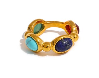 Gemstone Colorful Charm Natural Multiple Stone Summer Fashion Ring