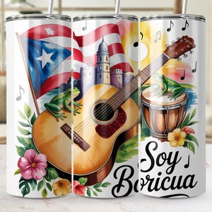 Soy Boricua 20 Oz Tumbler Wrap PNG, Puerto Rico Flag, Guitar, Coqui Frog, Floral, Sublimation Design, Digital Download, Tumbler Design
