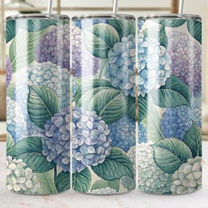 Hydrangea Tumbler Wrap, 20oz Skinny Tumbler PNG, Floral Sublimation Designs, Flower Tumbler Design, Digital Download