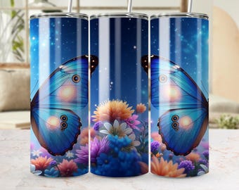 Bicchiere a farfalla PNG, stampa floreale da 20 once, download digitale, design bicchiere scintillante, bellissima farfalla, involucro per bicchiere