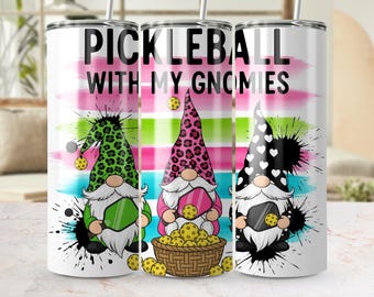 Pickleball Gnomies 20oz Tumbler PNG, Fun Sublimation Design, Cute Gnome Tumbler Wrap, Pickleball Lover Gift, Digital Download