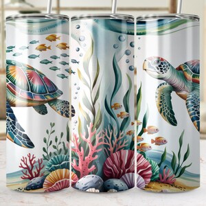 Sea Turtle Tumbler Wrap PNG, Watercolor Ocean Life 20 oz Skinny Tumbler Design, Sublimation Design, Sea Life Tumbler, Undersea Wrap