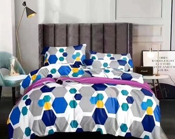 Geometric Pattern Duvet Cover with 2 Pillow Cases