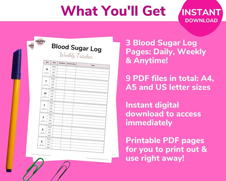 Blood Sugar Log Printable Glucose Record Charts Diabetes Tracker Daily ...