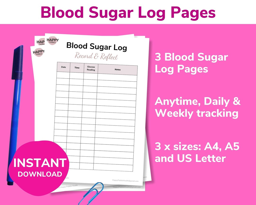 Blood Sugar Log Printable Glucose Record Charts Diabetes Tracker Daily