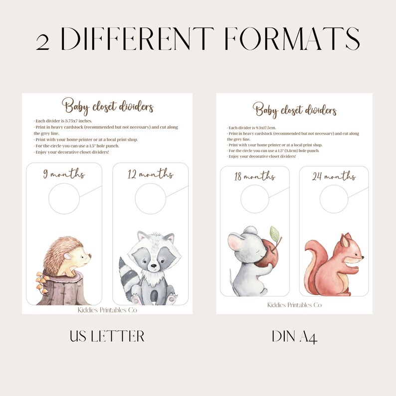 Woodland Animals Baby Closet Dividers, Printable Forest Animals, Closet