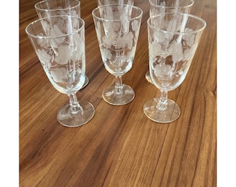 Libbey Rock Sharpe Crystal Garland Juice Glasses Set 6 Etched Elegant Glass 6"