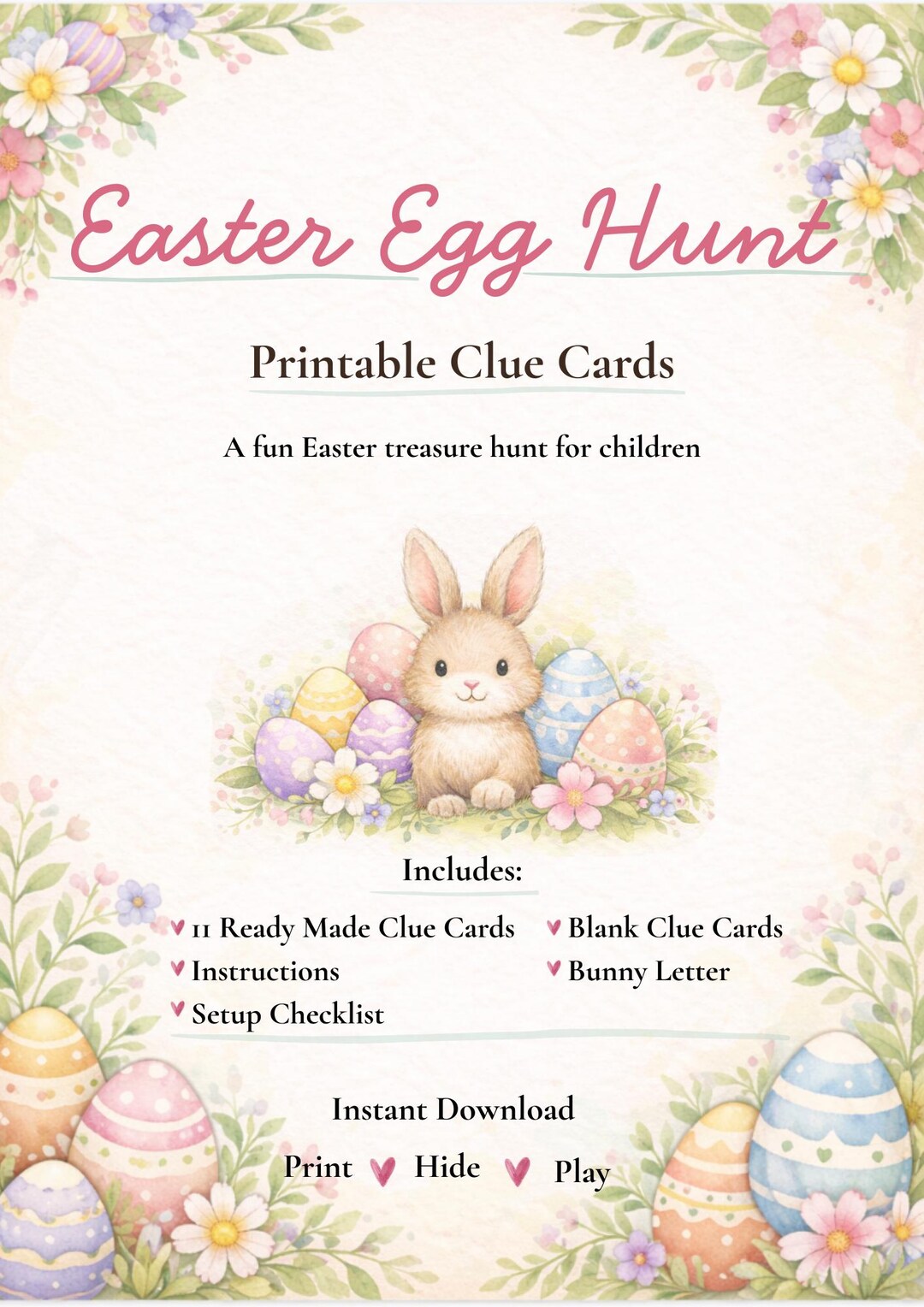 Printable Easter Egg Hunt Clues | Bunny Letter, Instructions (instant ...