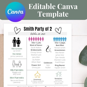 Canva Template für bearbeitbare Hochzeits-Info-Karte, Spaß für Gäste, kundenspezifisches Blatt für Heirat