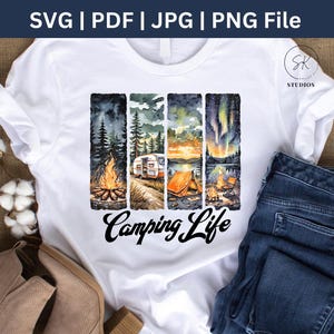 Camping Life Digital Download | Watercolor Camper PNG SVG JPEG | Campfire T-Shirt Design | Outdoor Adventure Clipart | Sublimation Art