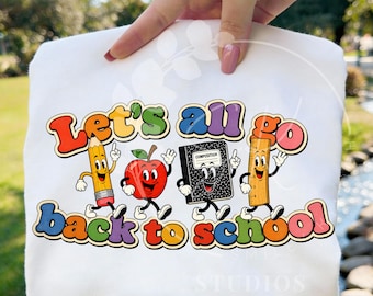 Retro Back to School PNG, Cute School Supplies SVG, Teacher Shirt Design, Pencil Apple Notebook Ruler Clipart for Sublimation and DTF