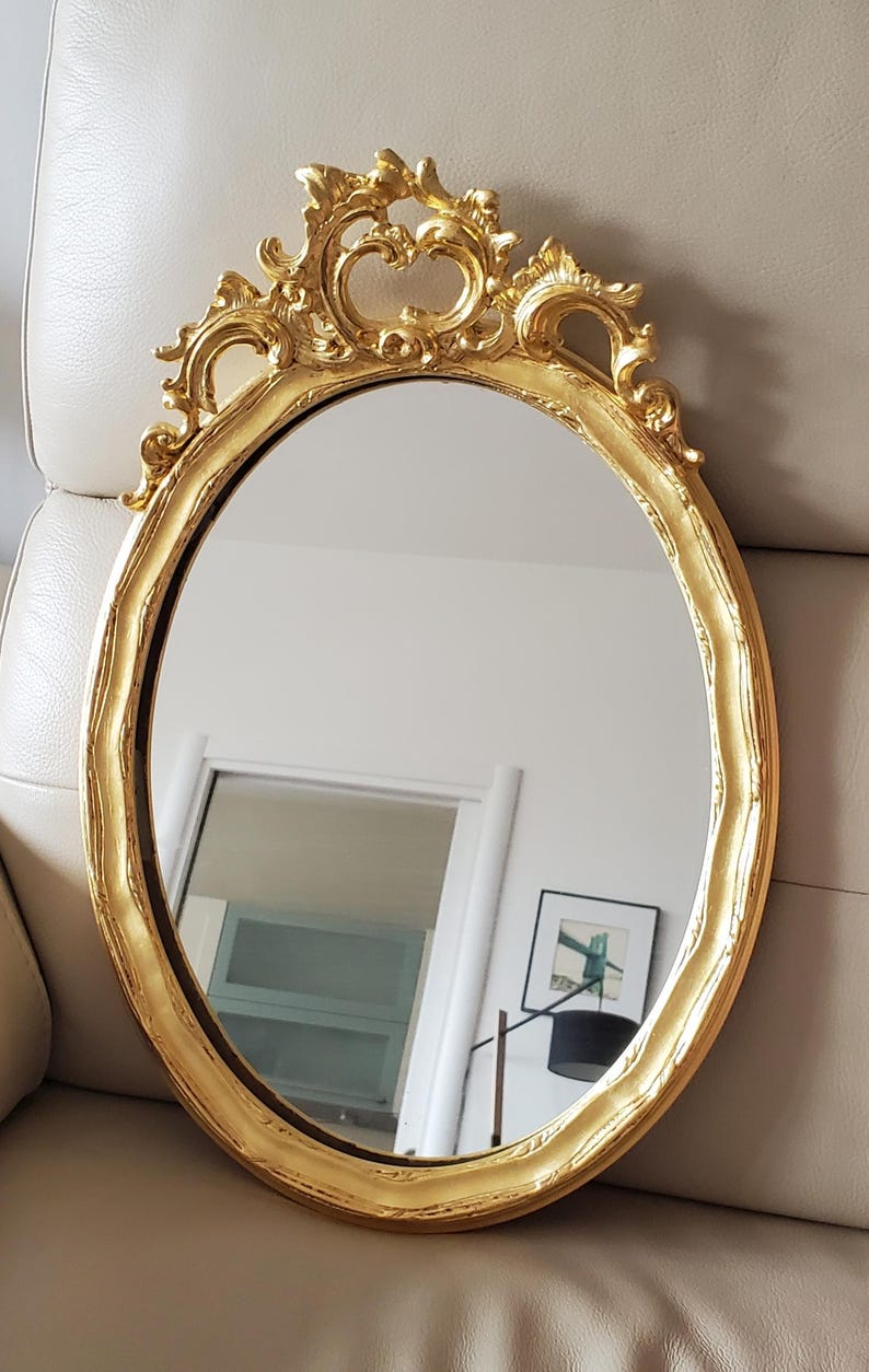 Ancien miroir cadre bois dorure à la feuille d'or, style Louis XVI 43x32 cm S1