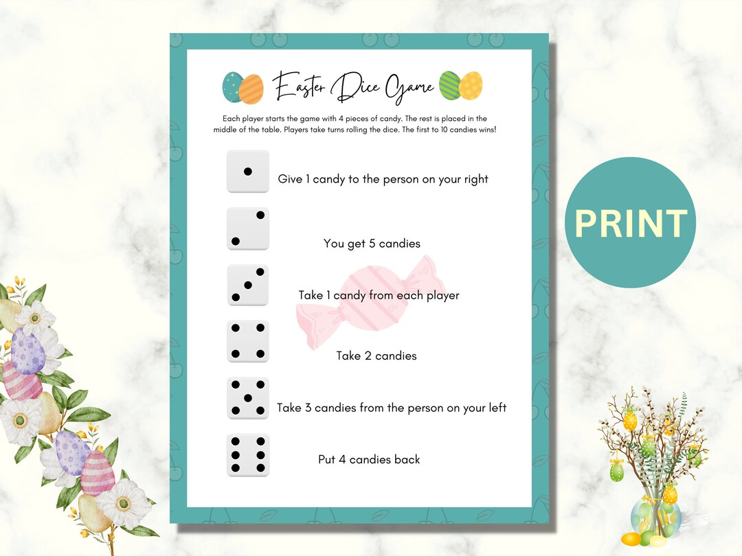 Easter Dice Game Printable Easter Dice Games Easter Etsy