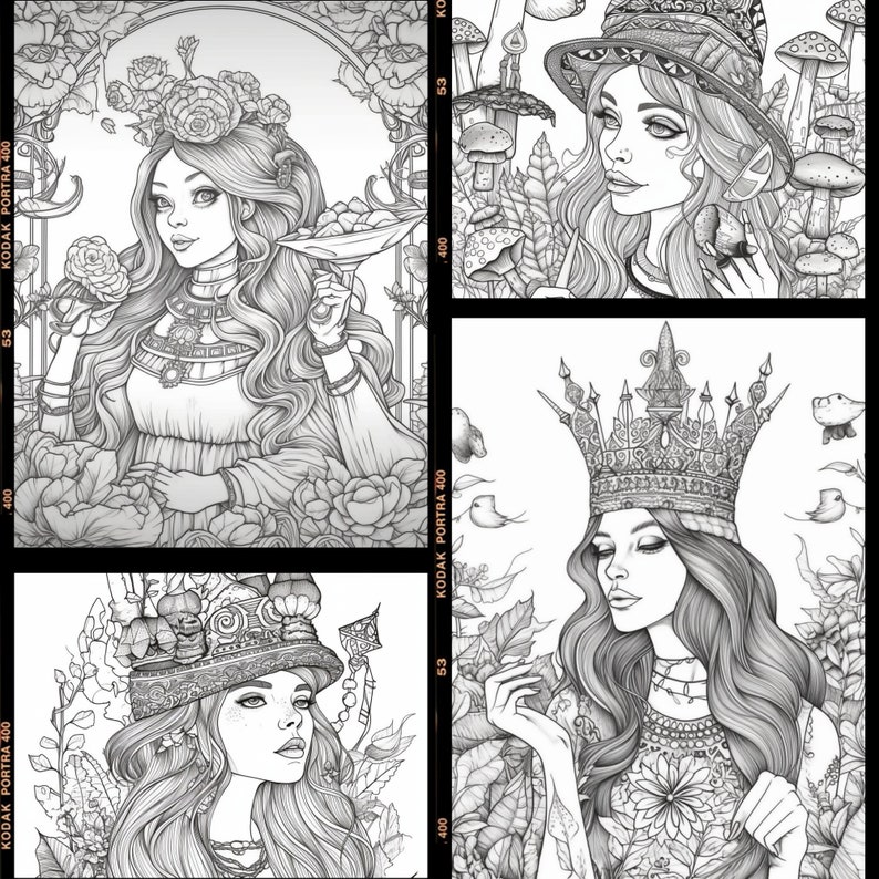 Princess Stoner Coloring Pages for Adult Digital Coloring - Etsy