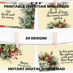 20 Mini Christmas Floral Affirmation And Scripture Cards, Bible Verse Card Set Deck, Encouraging Xmas Gift Notecard Printable, Card Inserts