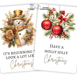 24 Printable Christmas Mini Cards, Set of Festive 3x4 Inch Holiday Encouragement Notes, Instant Download, Christmas Gift Tags Print PDF PNG