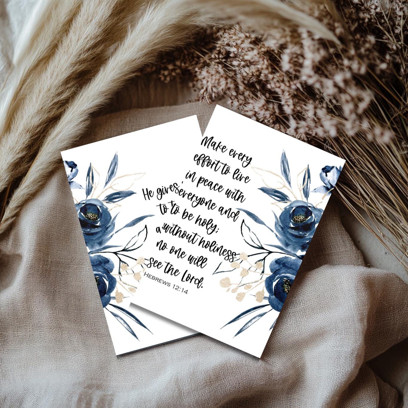 Watercolor Scripture Cards: Blue Floral Bible Verse Affirmations With ...