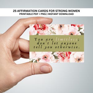 25 Affirmationskarten für Starke Frauen | Druckbare Motivationskarten | Feminine Aquarell Blumen Self-Care Karten | Sofort Download
