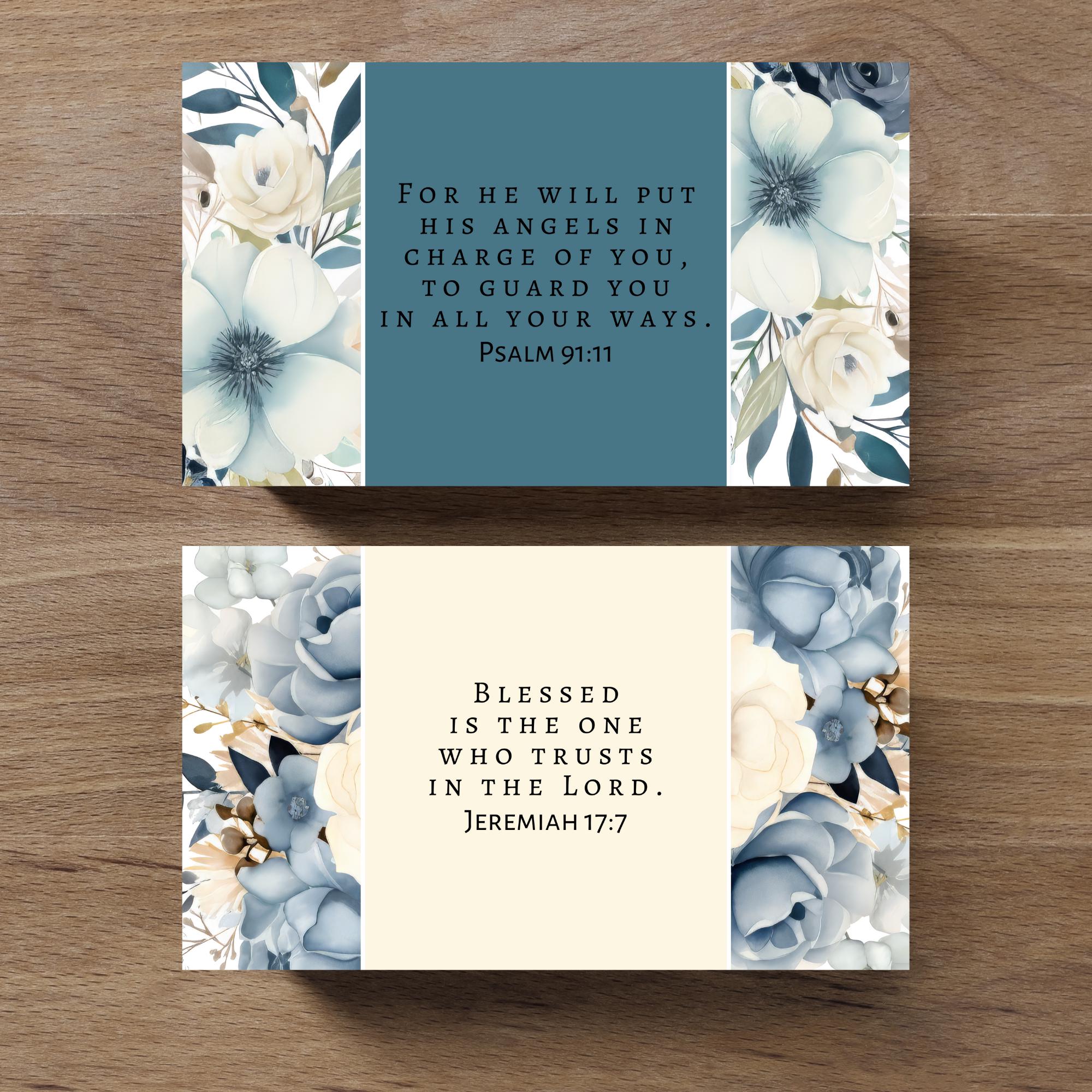 Watercolor Floral Bible Verse Cards: Blue Neutral Encouragement ...