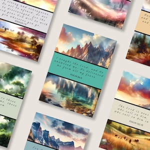 Bible Scripture Prints Mini Cards with Watercolor Landscape Designs, Inspirational and Encouraging Scripture Cards, Memory Verse Card Set