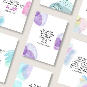 Abstracte aquarel afdrukbare bijbelverskaarten, diverse aanmoedigingskaartenset, bijbeldagboek minikaartbundel, gebedsbordkaarten afdrukken
