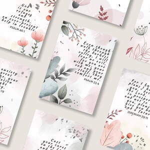 Cartões de versículos bíblicos botânicos Boho para impressão, citações de arte inspiradoras das escrituras, conjunto de mini cartões de fé cristãos florais em aquarela