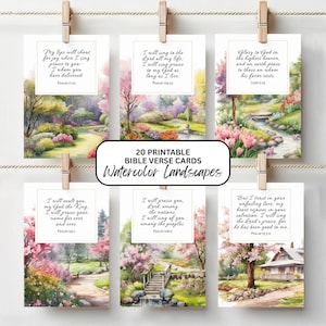 20 Worship Bible Verse Cards 4x6 Printable, Spring Watercolor Scripture Designs, Christian Devotional Cards PDF & PNG Download