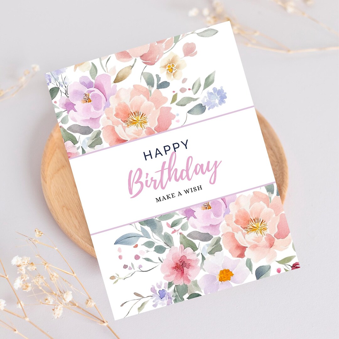 Floral Birthday Card – Watercolor Flowers, 5x7 Printable (PDF Download ...