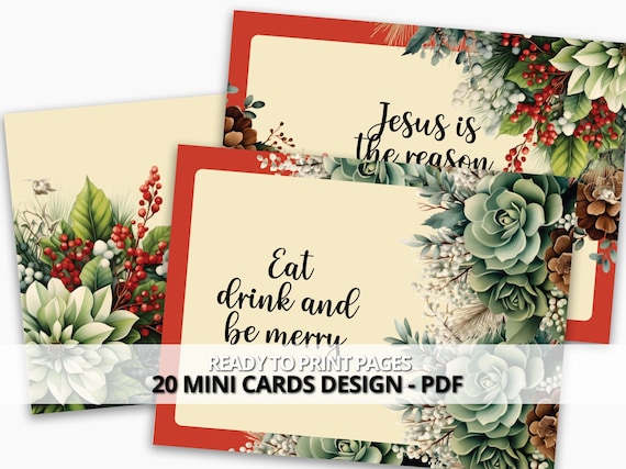 20 Mini Christmas Floral Affirmation and Scripture Cards, Bible Verse Card  Set Deck, Encouraging Xmas Gift Notecard Printable, Card Inserts 