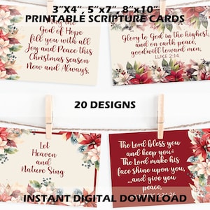 20 Mini-Weihnachtsblumenschriftkarten und Affirmationen, Aquarell-Bibelverskartenset, ermutigende christliche Geschenkkarte zum Ausdrucken