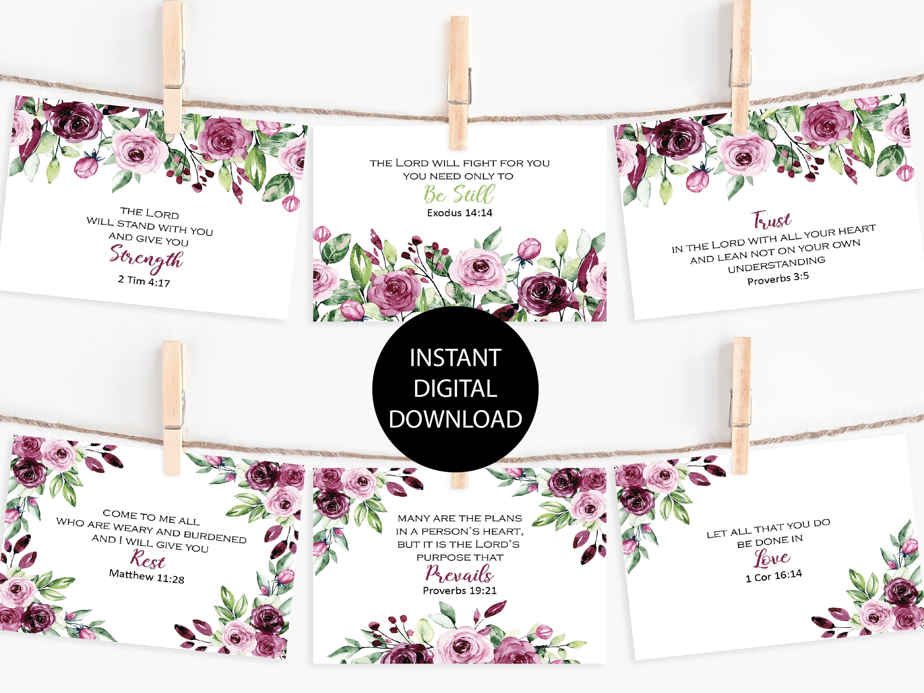Printable Scripture Cards, Burgundy Watercolor Bible Verse Card Set ...