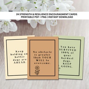24 cartes d'encouragement pour la force et la résilience | Cartes d'affirmation imprimables | Cartes de citation motivantes | Téléchargement numérique instantané