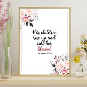 I suoi figli la chiamano beata Proverbi 31:28 Stampa artistica da parete, versetto biblico floreale ad acquerello (download digitale)