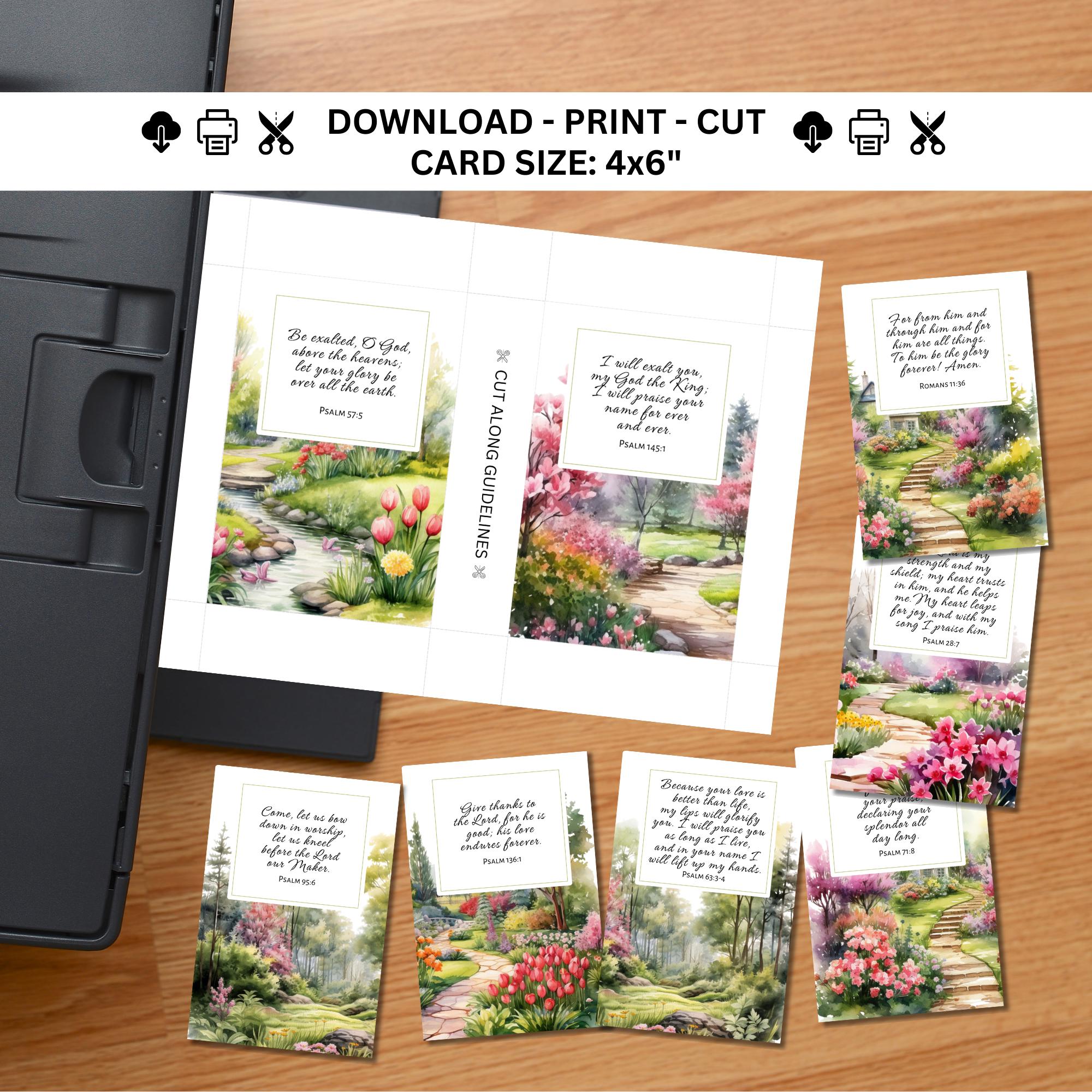 20 Worship Bible Verse Cards 4x6 Printable, Spring Watercolor Scripture ...