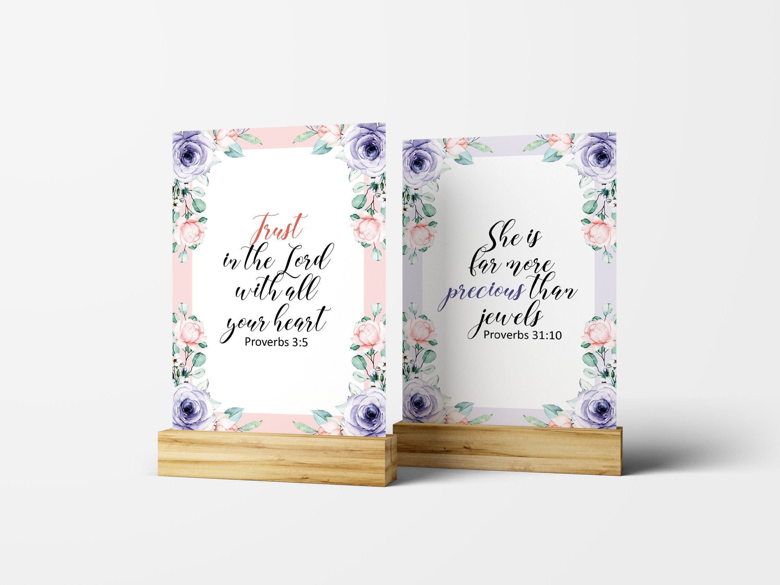 6 Printable Scripture Cards, Bible Verse Note Cards Floral Watercolor ...