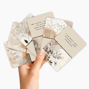 12 neutrale boho-bevestigingskaarten | 3 x 4" kaarten met positieve mindset | Beige aquarel zelfzorgkaarten | Dagelijkse aanmoediging en motivatie-afdrukken